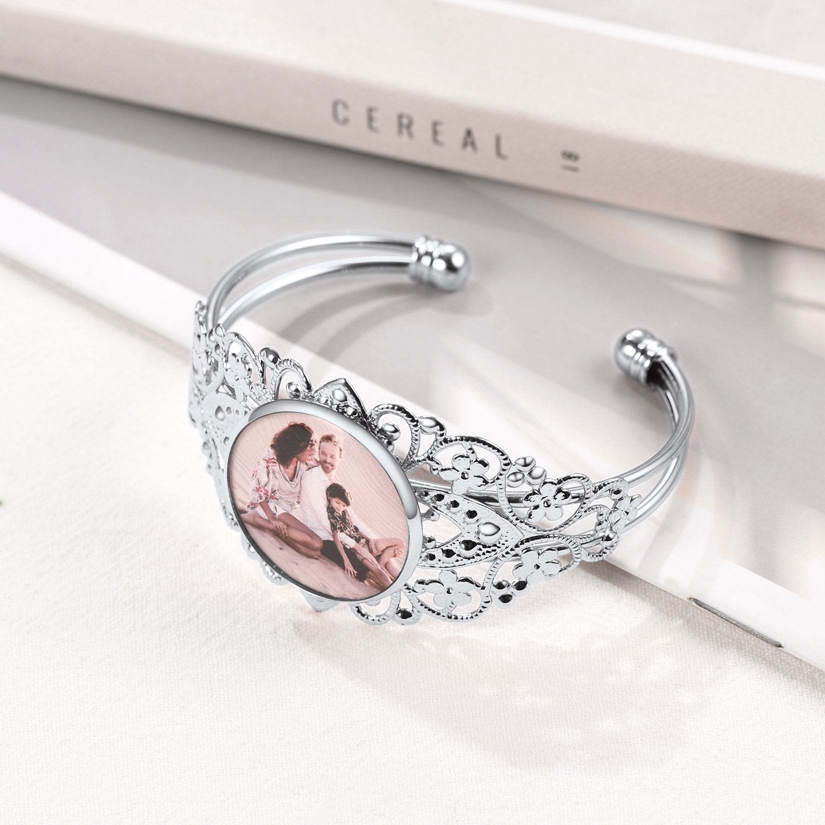 Bracelet Manchette Personnalisé avec Photo Scène Argenté