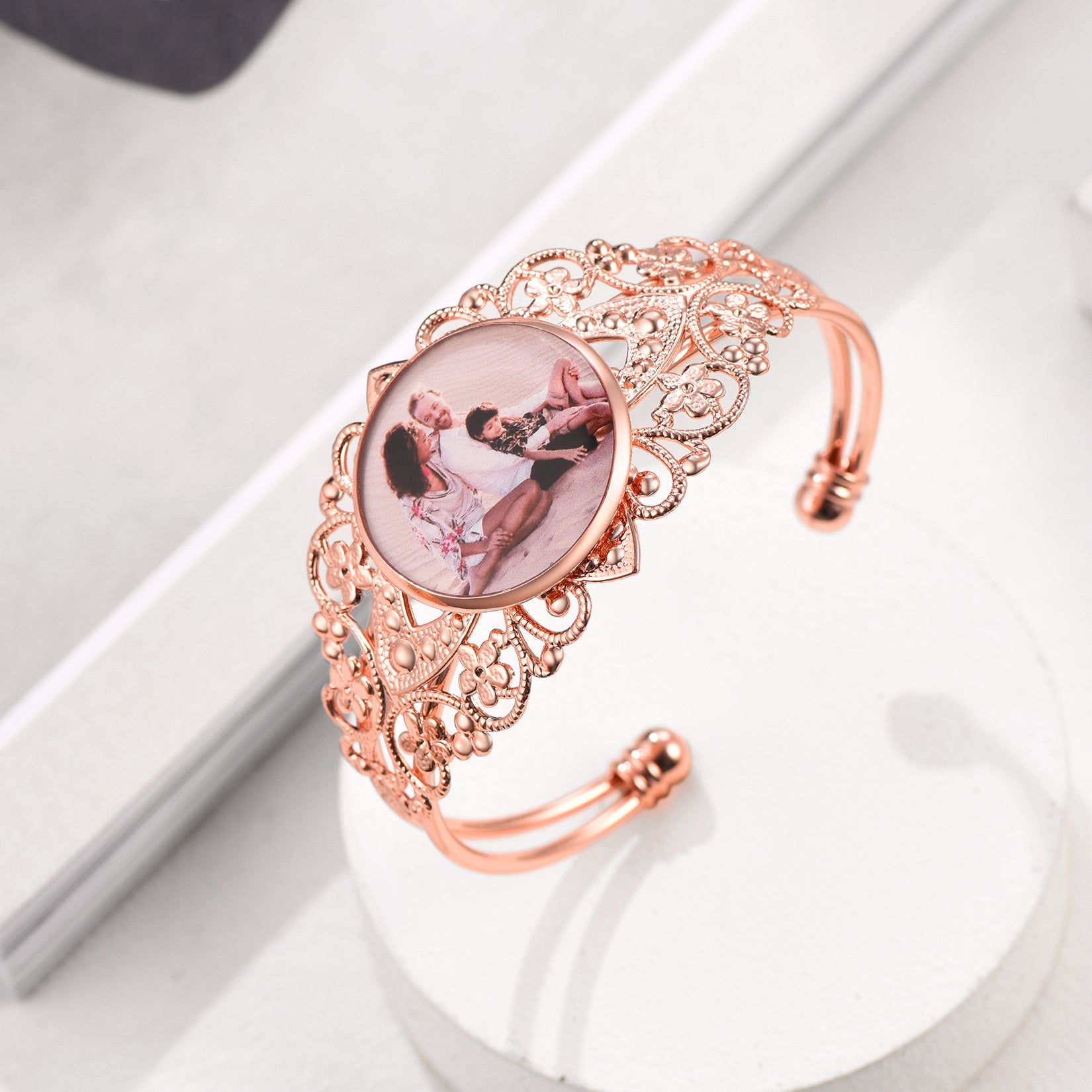 Bracelet Manchette Personnalisé avec Photo Scène Or Rose