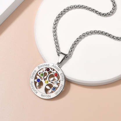 Collier Arbre de Vie avec Pierres de Naissance Personnalisé argenté