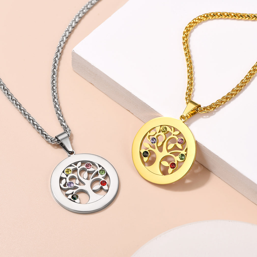 Collier Arbre de Vie avec Pierres de Naissance Personnalisé détail