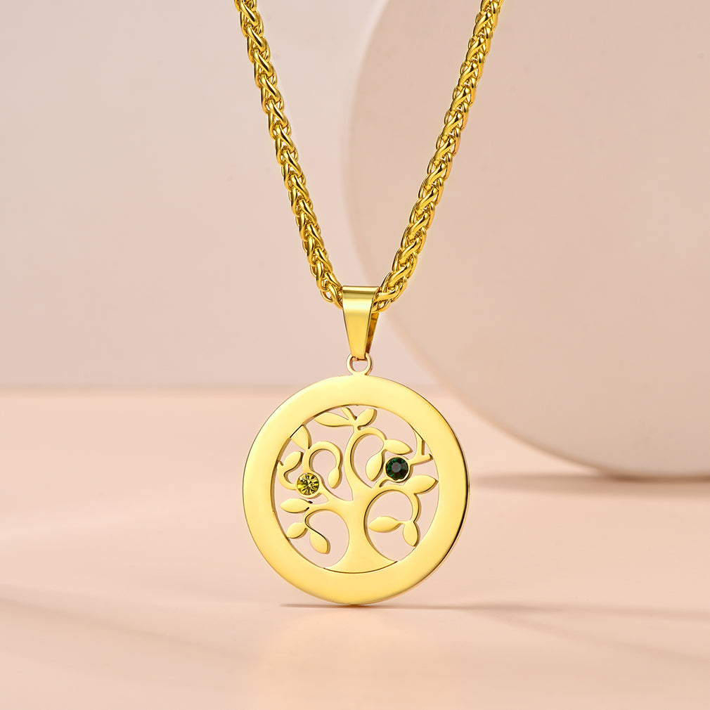 Collier Arbre de Vie avec Pierres de Naissance Personnalisé or