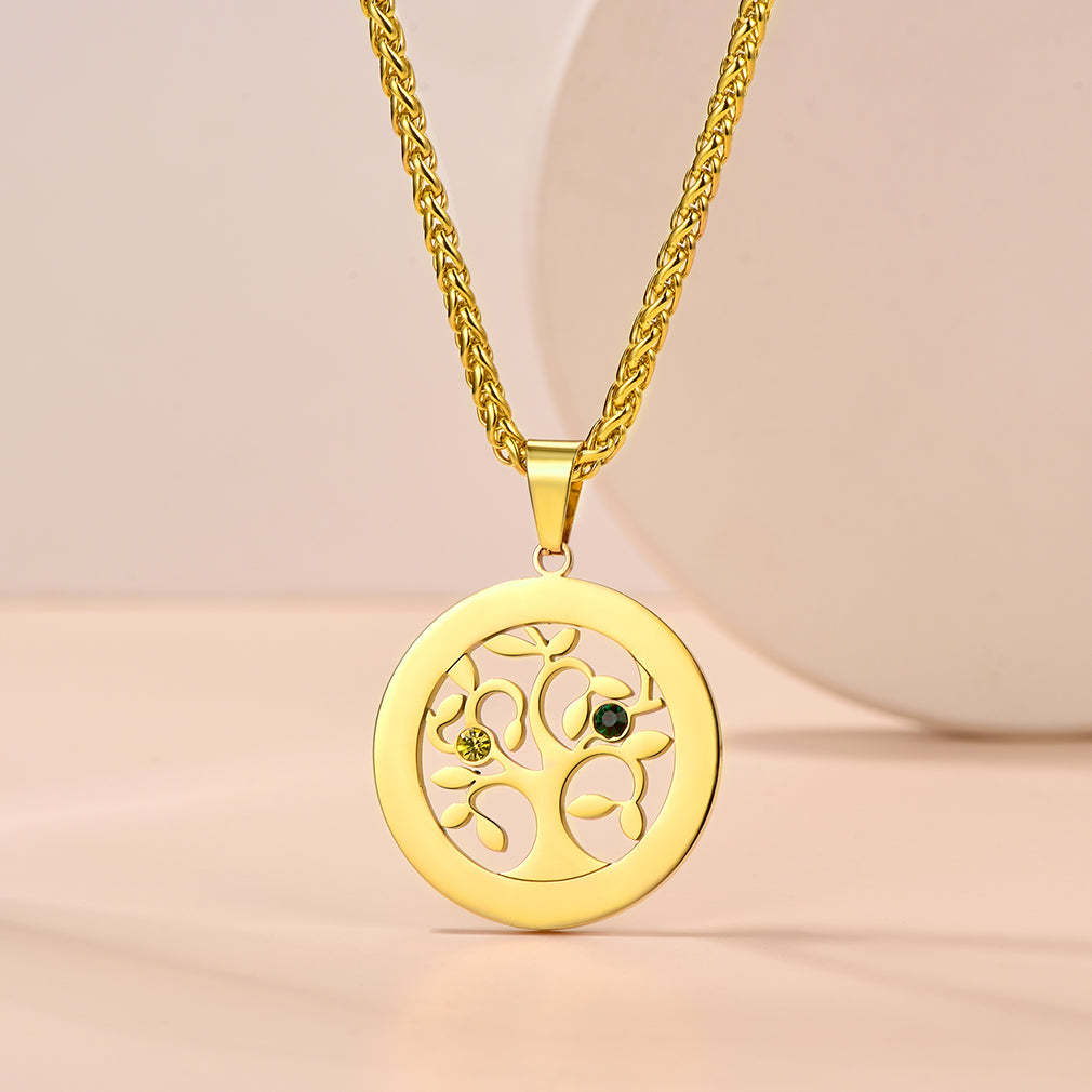 Collier Arbre de Vie avec Pierres de Naissance Personnalisé or