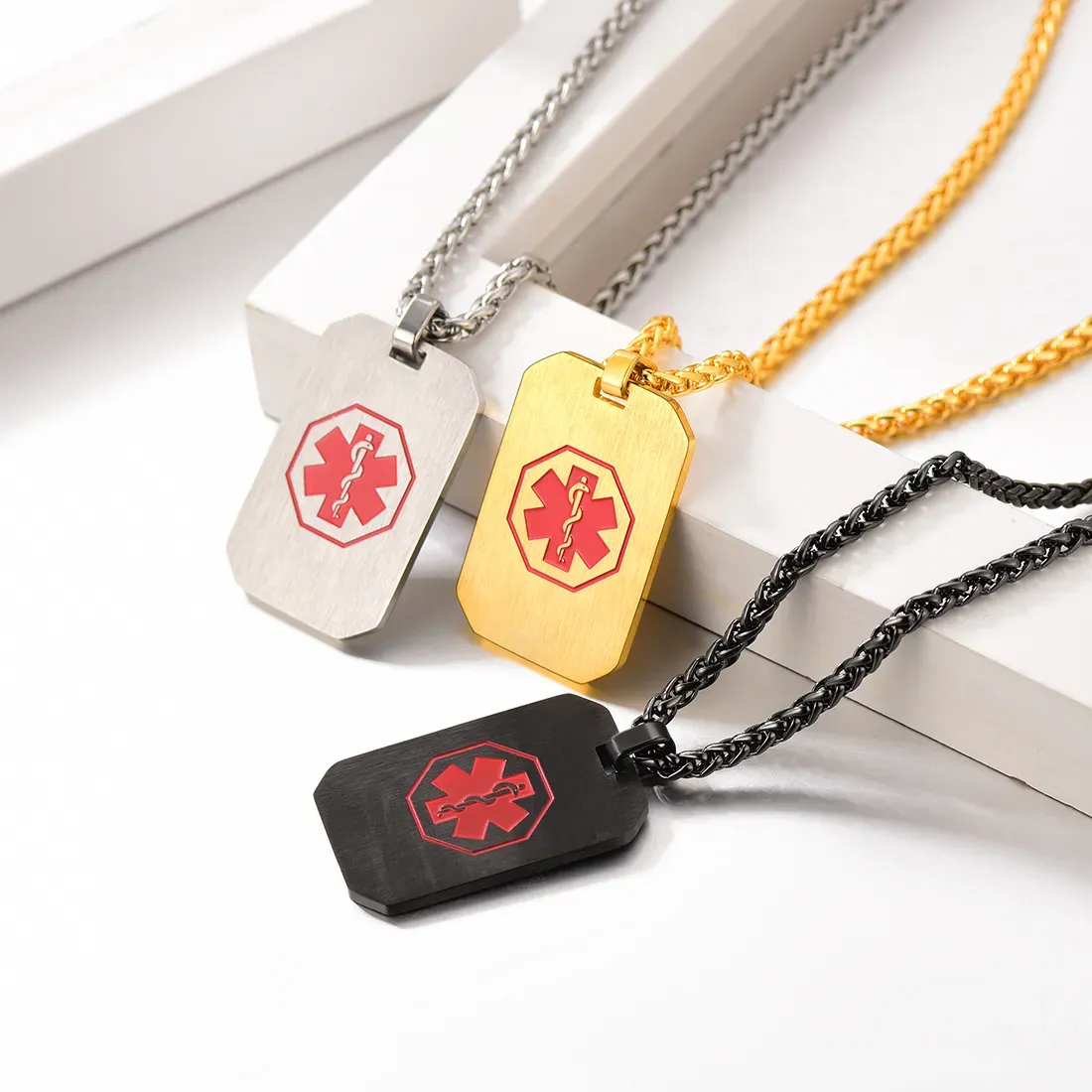 Collier Médical avec Gravure ID d'Urgence en Acier Inoxydable