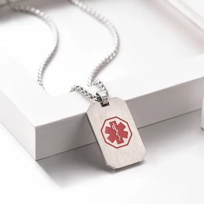 Collier Personnalisé avec Gravure ID d'Urgence en Acier Inoxydable