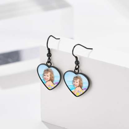 Boucles d'oreilles pendantes personnalisées avec photo en forme de cœur Modèle