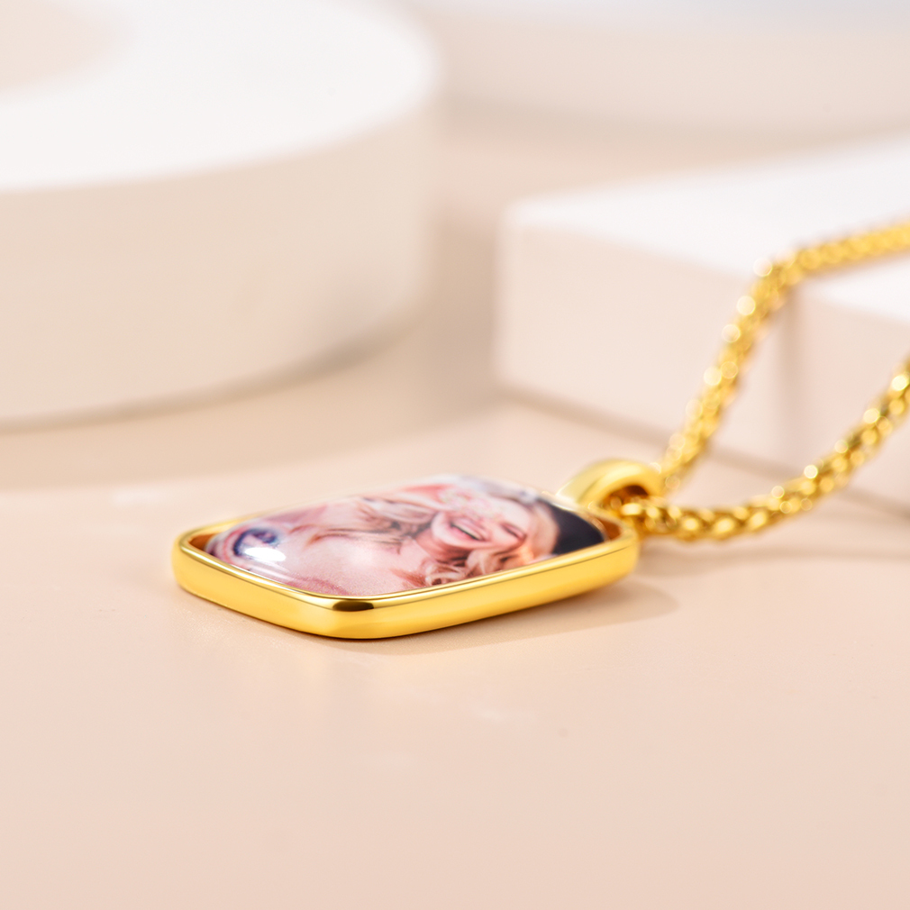  Collier Personnalisé avec Photo et Gravure en Acier Inoxydable Or
