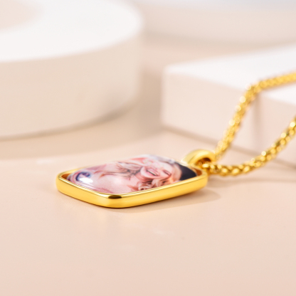  Collier Personnalisé avec Photo et Gravure en Acier Inoxydable Or