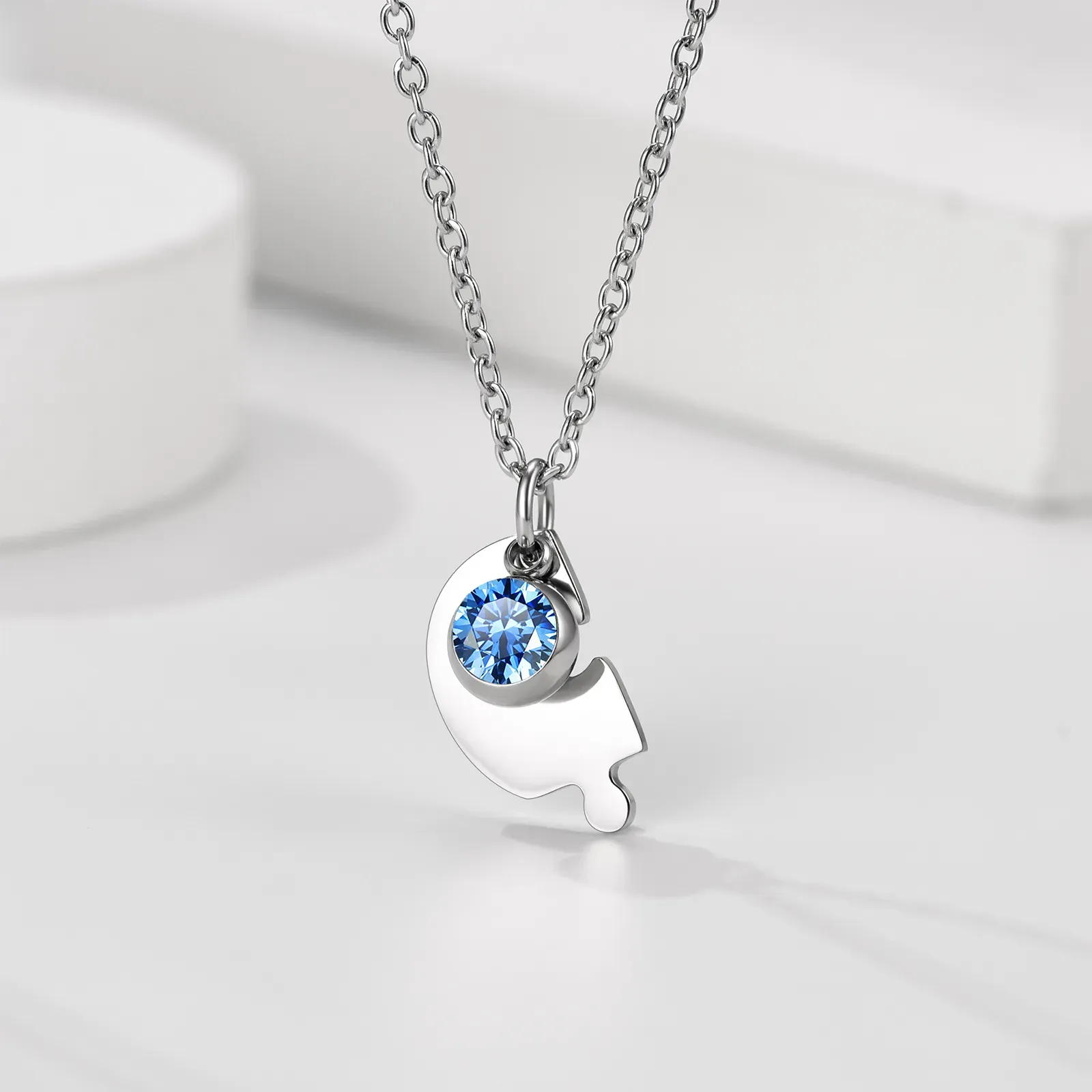 Collier Cœur Puzzle avec Pierres de Naissance Personnalisé Argenté