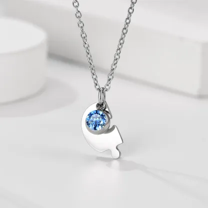 Collier Cœur Puzzle avec Pierres de Naissance Personnalisé Argenté