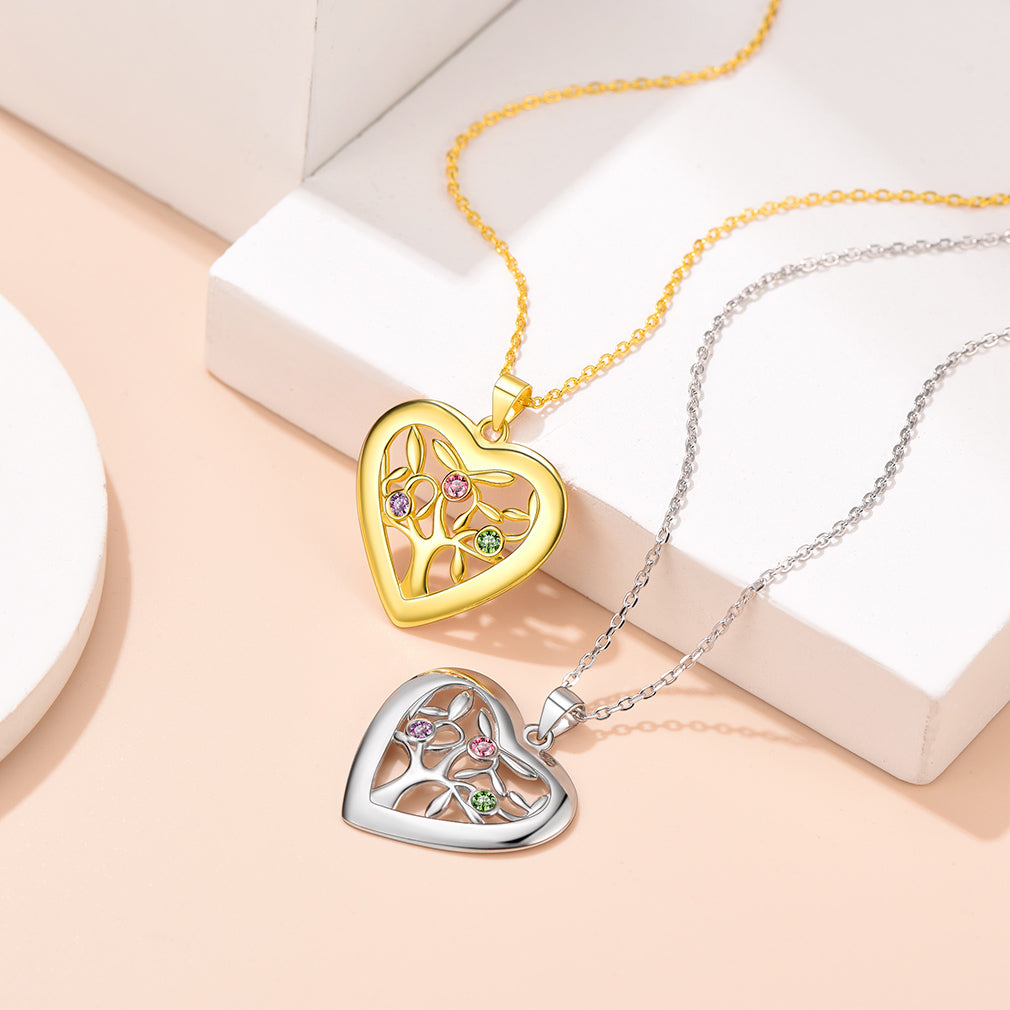 Collier Arbre de Vie en Argent 925 avec Pierres de Naissance et Prénom