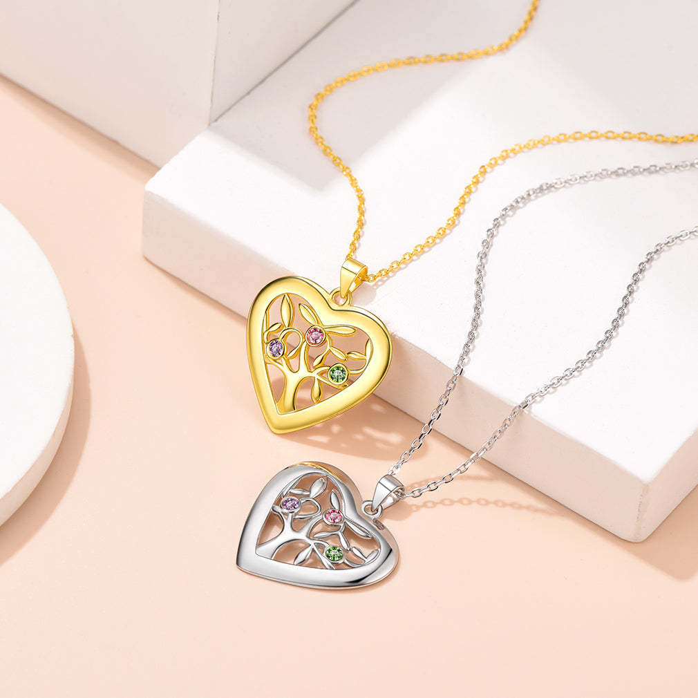 Collier Arbre de Vie en Argent 925 avec Pierres de Naissance et Prénom