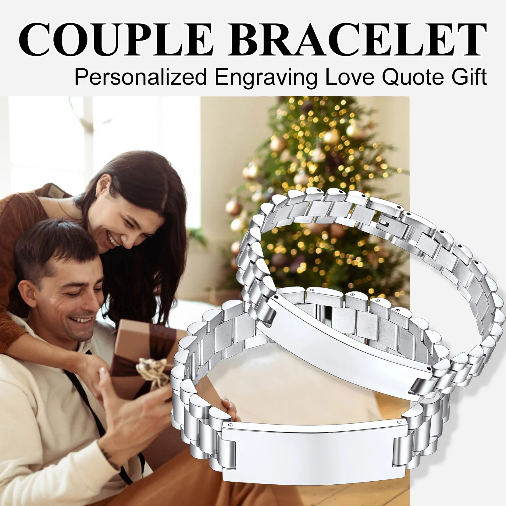 Bracelet ID en Acier Inoxydable Gravé Personnalisé Gift pour Homme