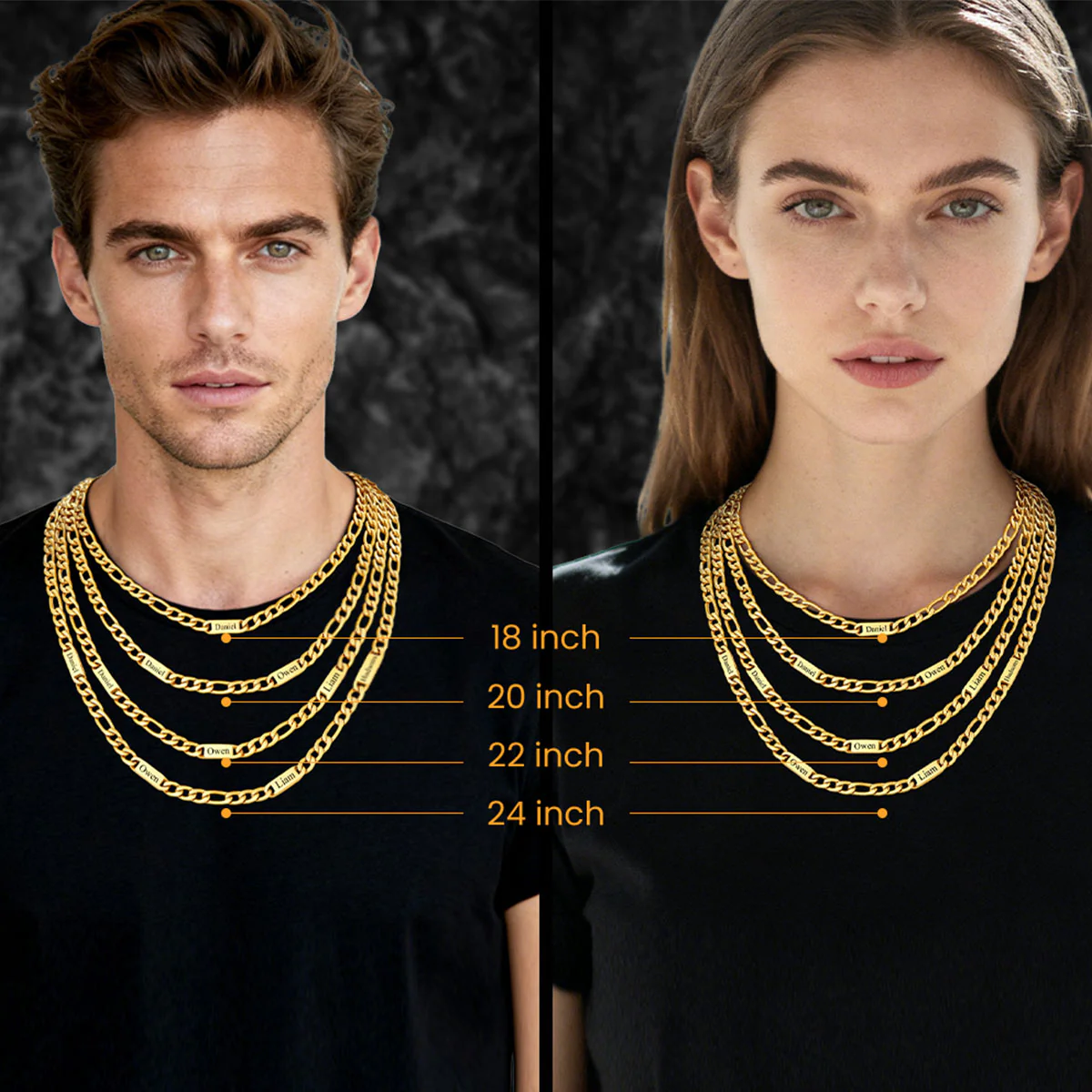 Collier Prénoms Homme Gravure Personnalisée en taille différent 