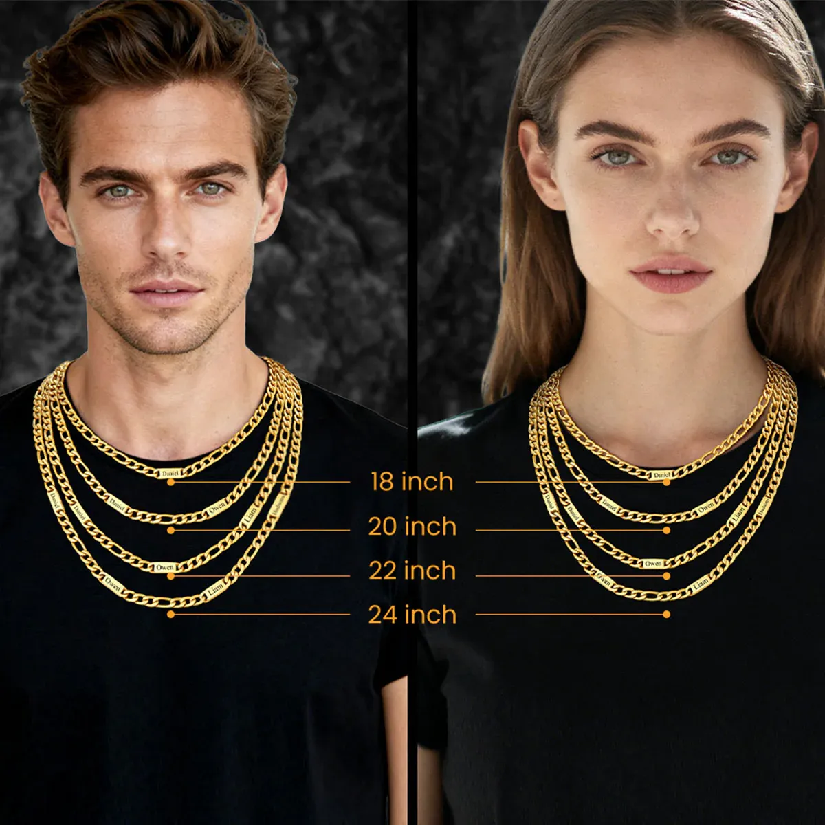 Collier Prénoms Homme Gravure Personnalisée en taille différent 