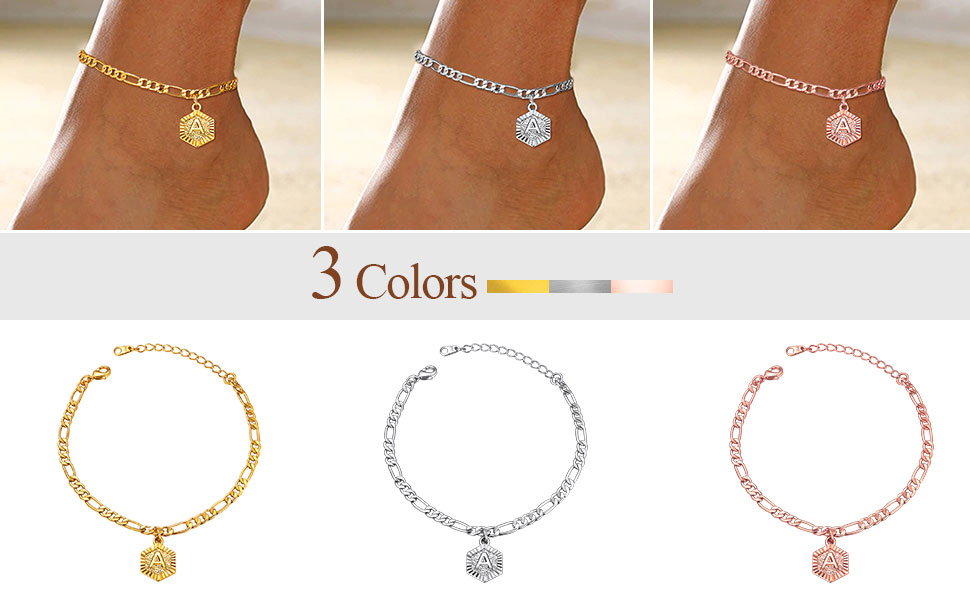 Bracelet de Cheville Collection Personnalisé A-Z avec Chaîne Figaro pour Femme