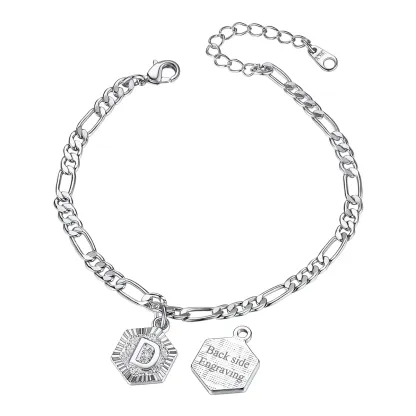 Bracelet de Cheville Personnalisé A-Z avec Chaîne Figaro pour Femme Argenté D