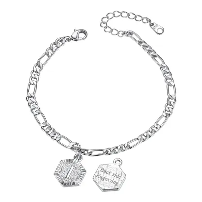 Bracelet de Cheville Personnalisé A-Z avec Chaîne Figaro pour Femme Argenté I