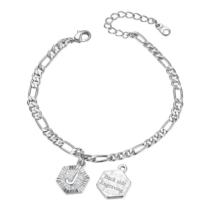 Bracelet de Cheville Personnalisé A-Z avec Chaîne Figaro pour Femme Argenté J