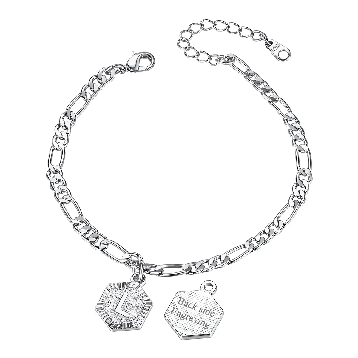Bracelet de Cheville Personnalisé A-Z avec Chaîne Figaro pour Femme Argenté L