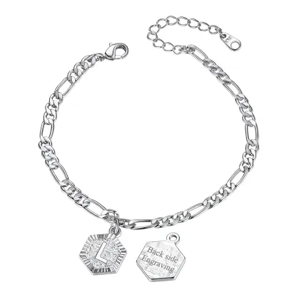 Bracelet de Cheville Personnalisé A-Z avec Chaîne Figaro pour Femme Argenté L