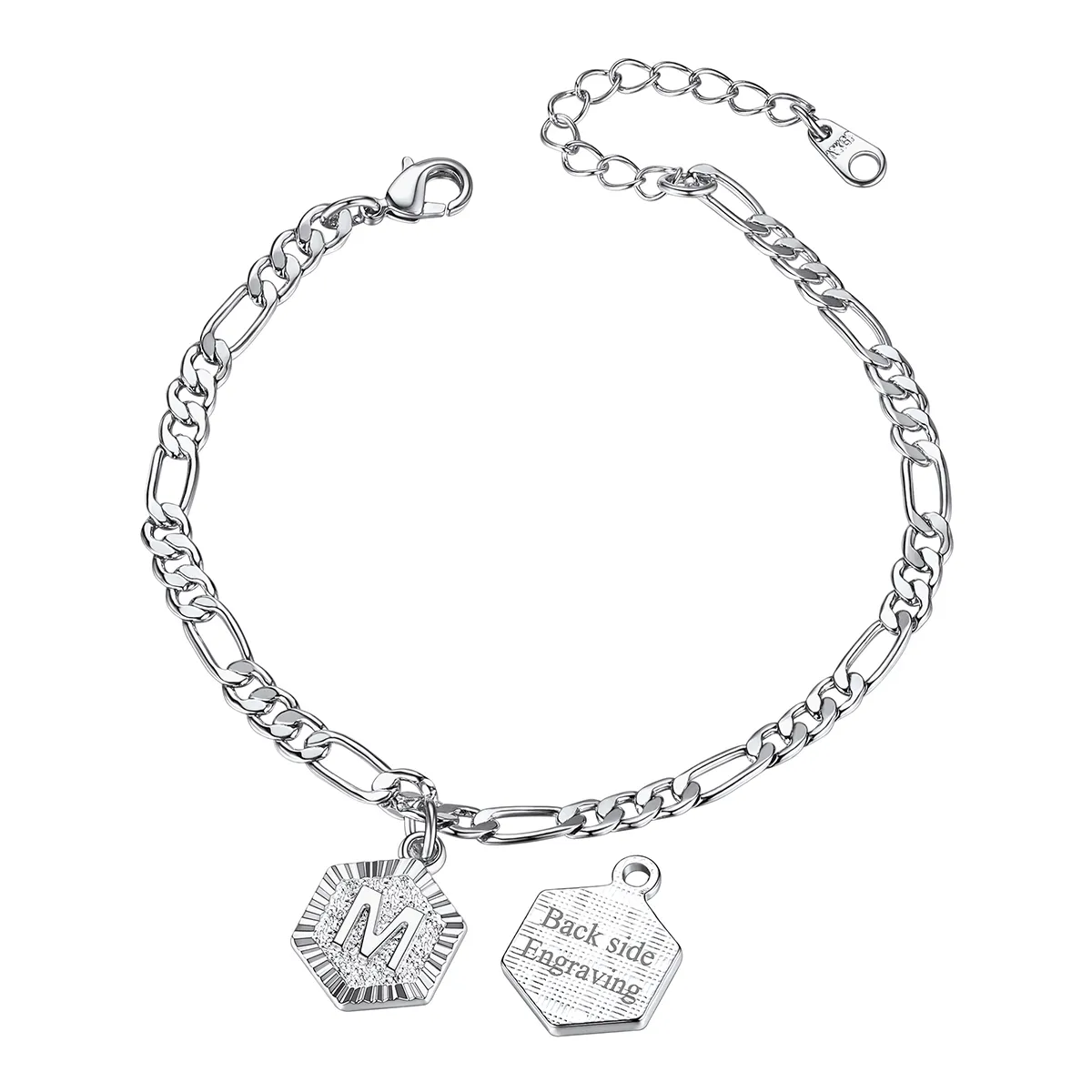 Bracelet de Cheville Personnalisé A-Z avec Chaîne Figaro pour Femme Argenté M