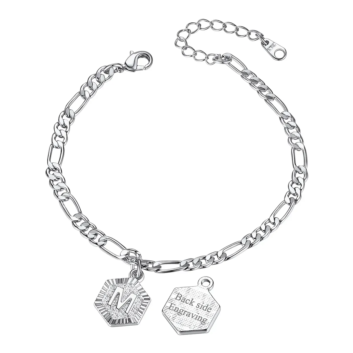 Bracelet de Cheville Personnalisé A-Z avec Chaîne Figaro pour Femme Argenté M