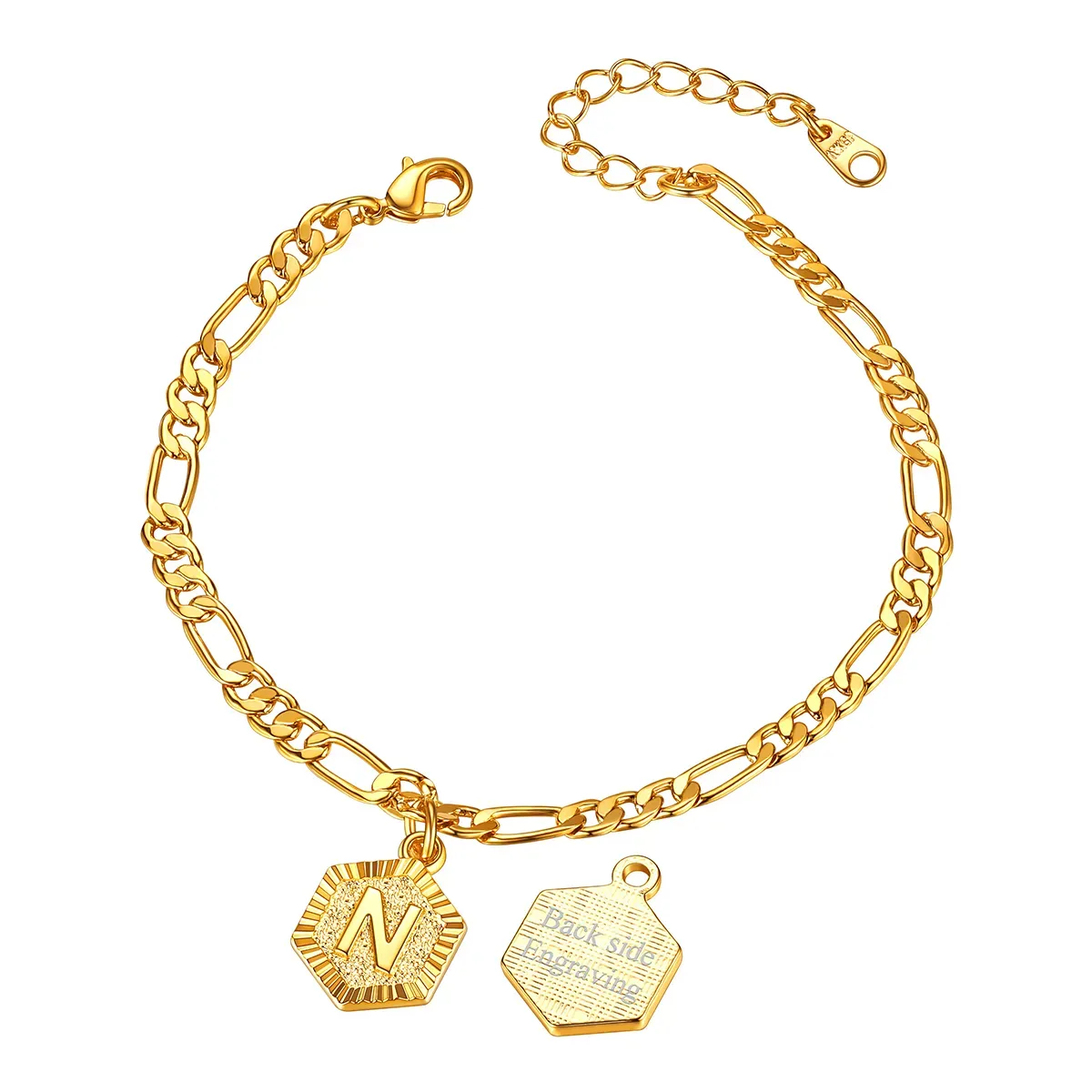 Bracelet de Cheville Personnalisé A-Z avec Chaîne Figaro pour Femme Or N