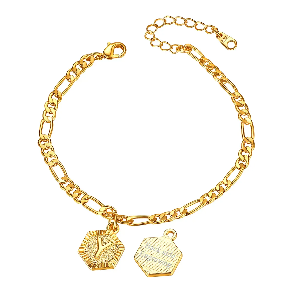 Bracelet de Cheville Personnalisé A-Z avec Chaîne Figaro pour Femme Or Y