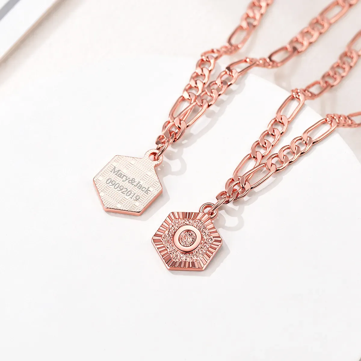 Bracelet de Cheville Personnalisé A-Z avec Chaîne Figaro Or Rose