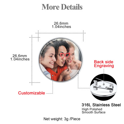 Broche Photo Personnalisée avec Charme Gravé pour Femmes et Hommes Taille 