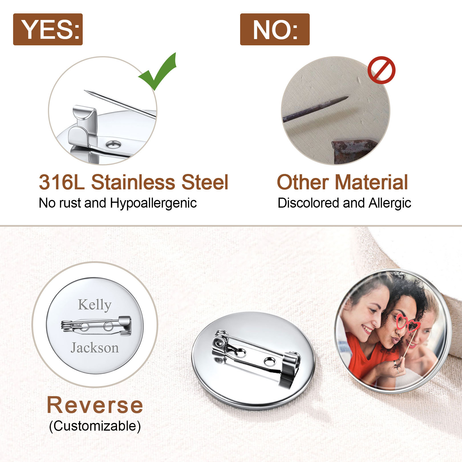 Broche Photo Personnalisée avec Charme Gravé pour Femmes et Hommes Comparaison