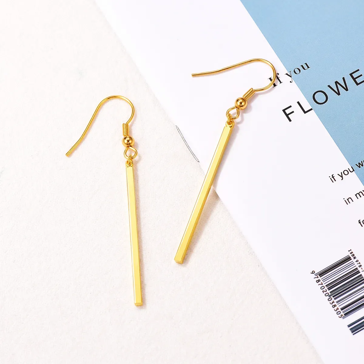 Boucles d'Oreilles Pendantes Géométriques Personnalisables en Barre Or