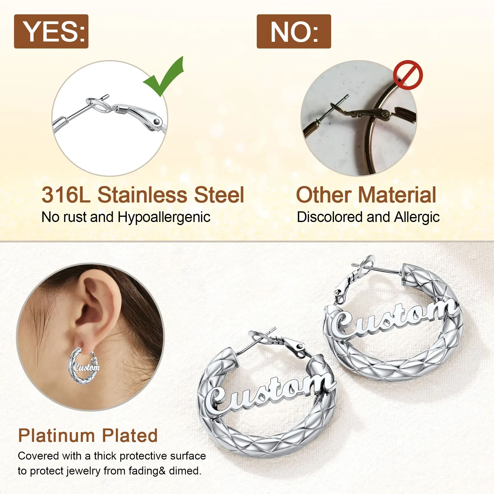 Créoles Personnalisées avec Nom à l’Intérieur Cadeau pour Femmes Comparaison