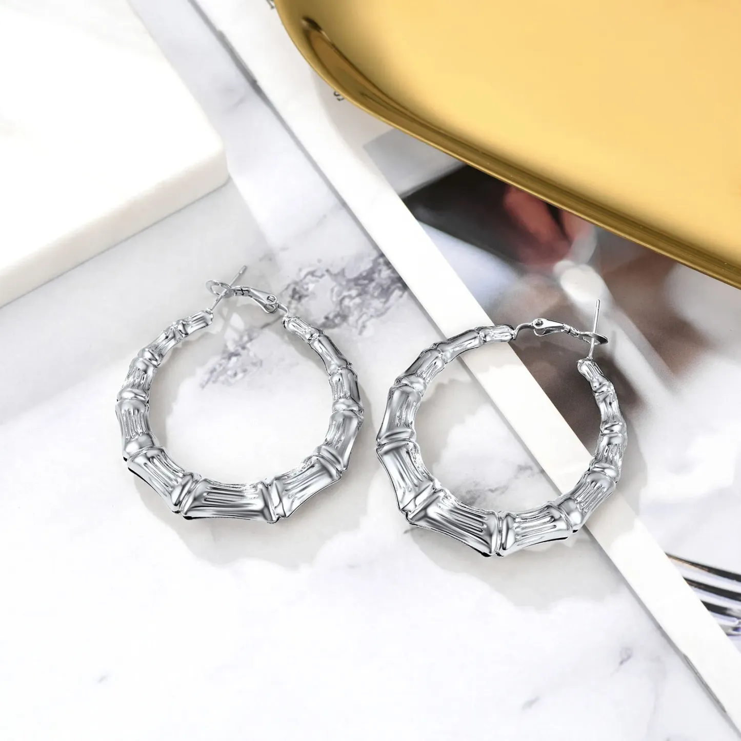 Boucles d'Oreilles Créoles Bambou Plaqué Or 