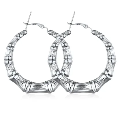 Boucles d'Oreilles Créoles Bambou Plaqué Or pour Femmes Argenté 40mm