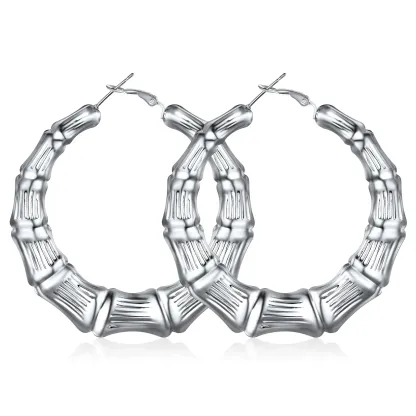 Boucles d'Oreilles Créoles Bambou Plaqué Or pour Femmes Argenté 60mm