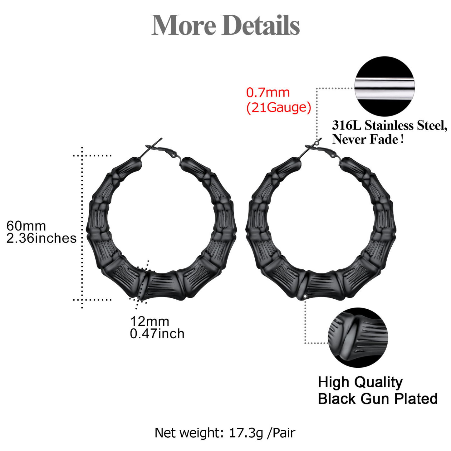 Boucles d'Oreilles Créoles Bambou Plaqué Or pour Femmes Taille 60mm