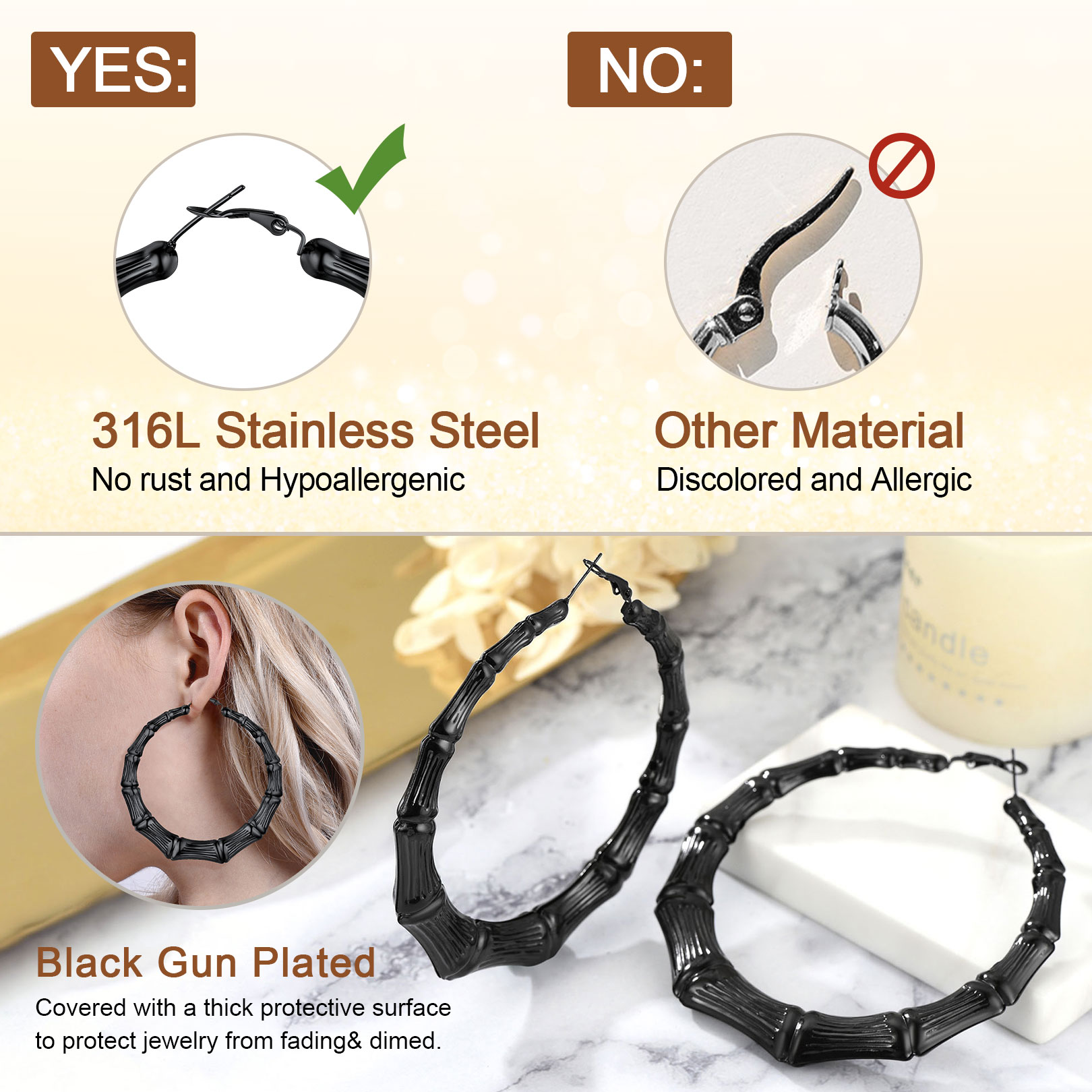 Boucles d'Oreilles Créoles Bambou Plaqué Or pour Femmes