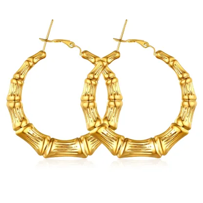 Boucles d'Oreilles Créoles Bambou Plaqué Or pour Femmes Or 40mm