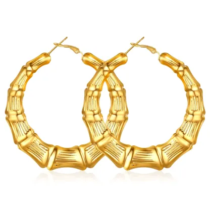Boucles d'Oreilles Créoles Bambou Plaqué Or pour Femmes Or 60mm