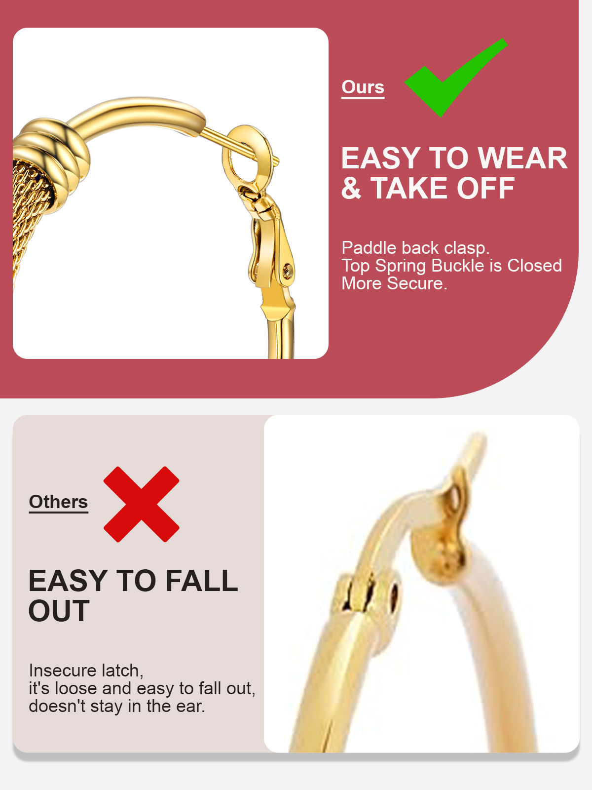 Boucles d'Oreilles Créoles Tendance en Acier Inoxydable 316L pour Femmes Info