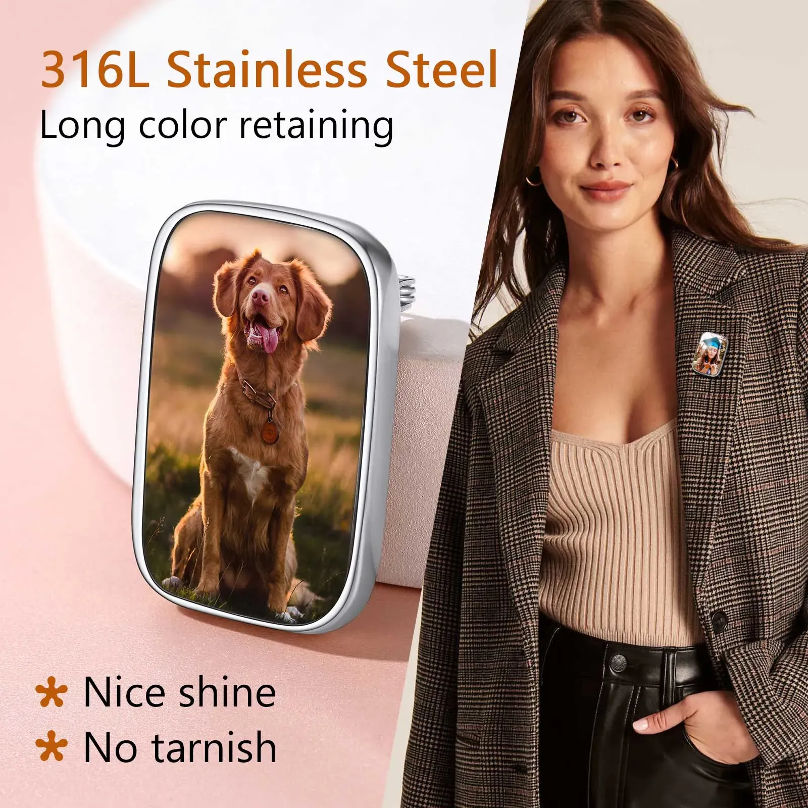 Broche Rectangle Personnalisée avec Photo pour Bouquet de Mariage Détail