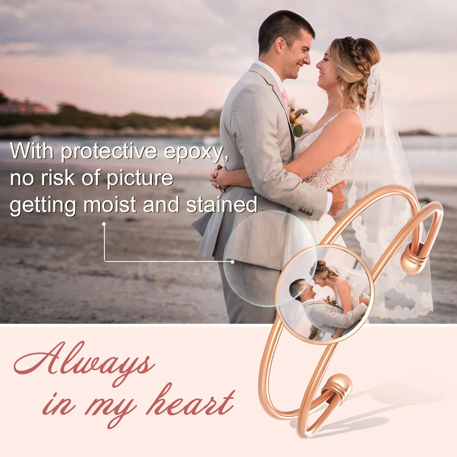 Bracelet manchette personnalisé avec photo et gravure pour femme