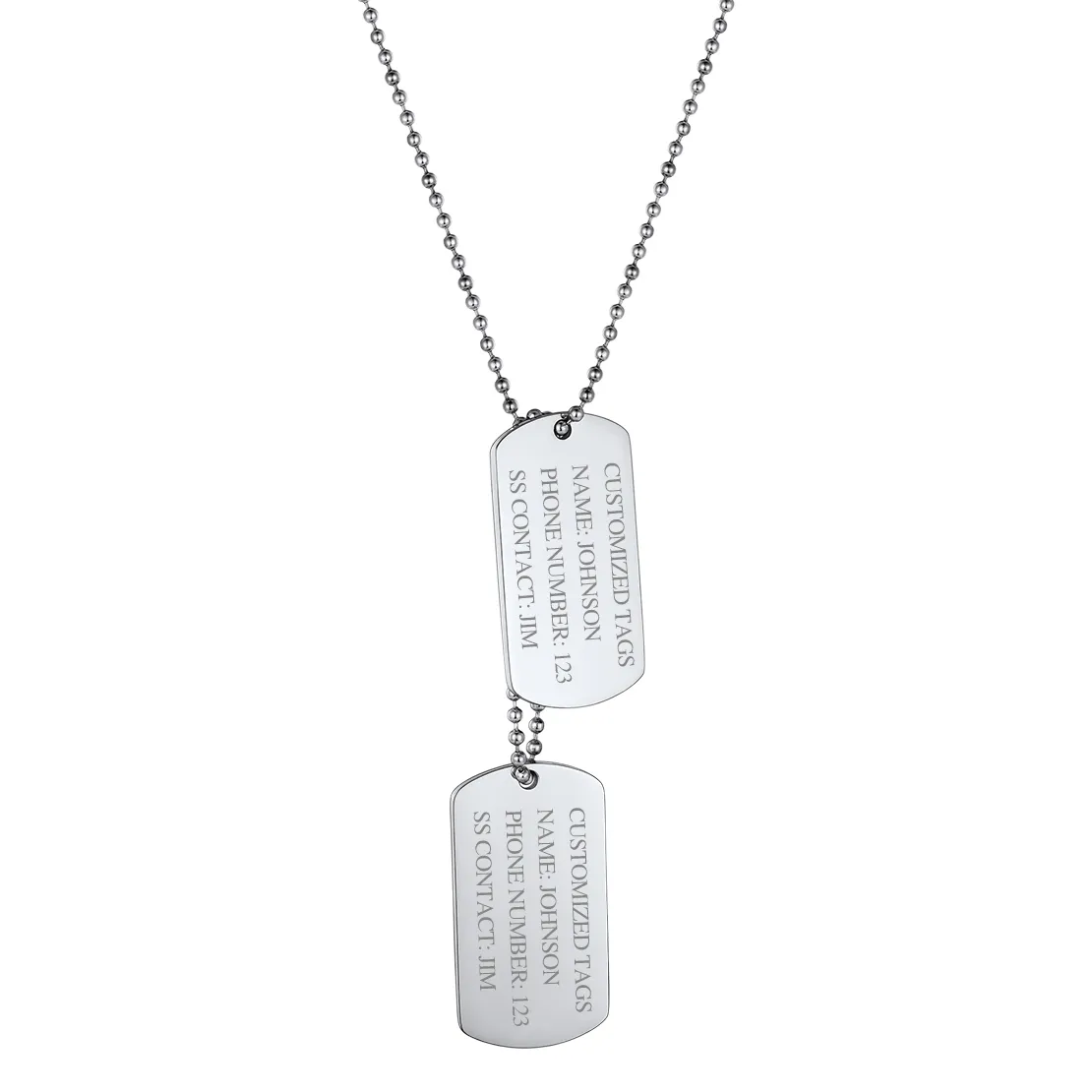 Collier Plaque Militaire Double Personnalisé avec Gravure pour Homme Argenté