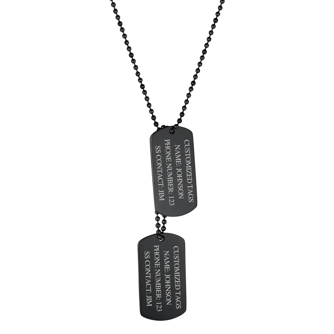 Collier Plaque Militaire Double Personnalisé avec Gravure pour Homme Noir