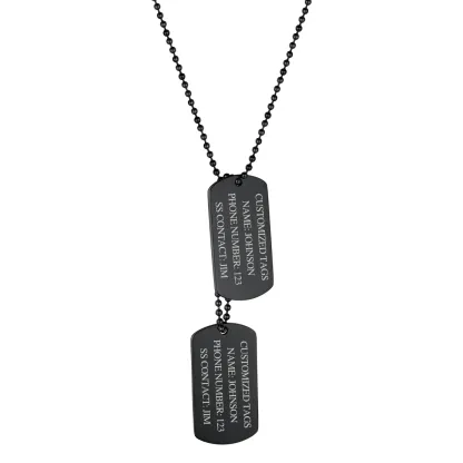 Collier Plaque Militaire Double Personnalisé avec Gravure pour Homme Noir