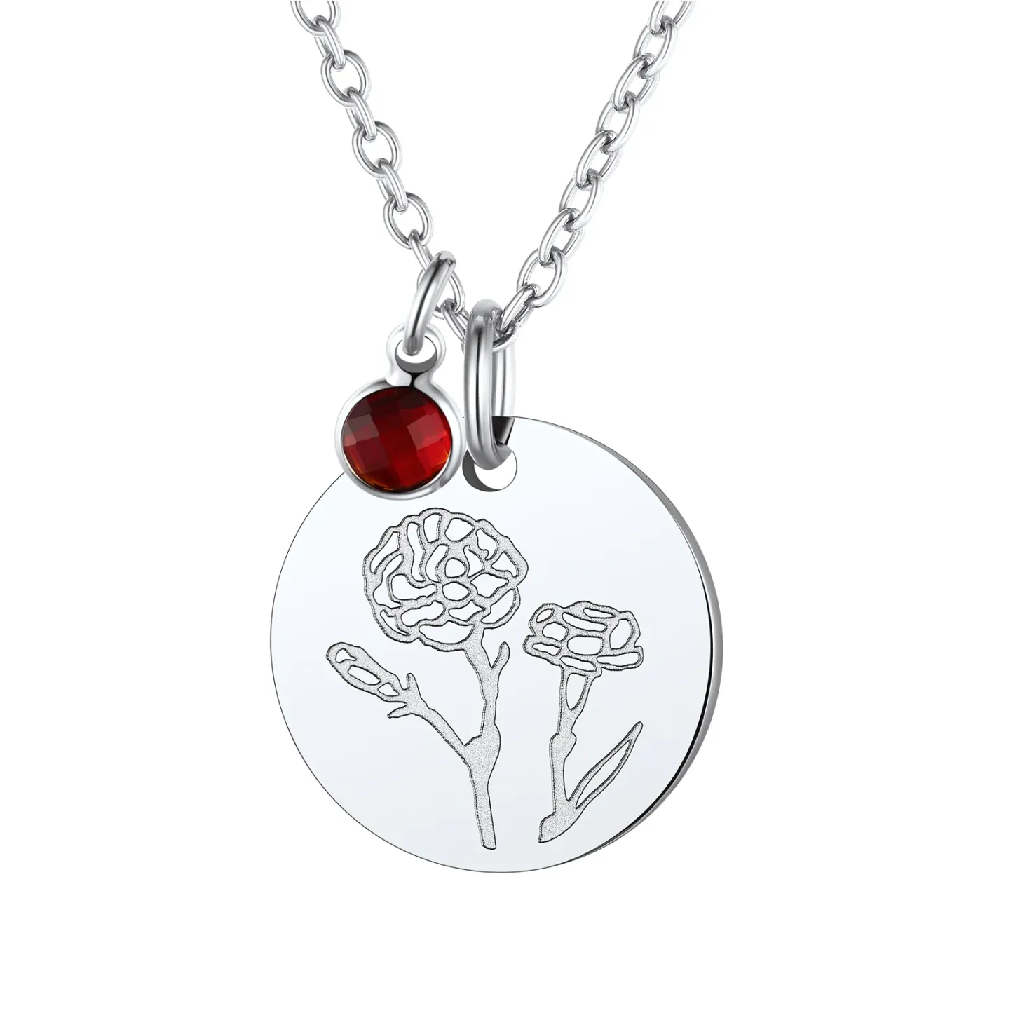  Collier Pendentif avec Fleur de Naissance et Pierre de Naissance Argenté
