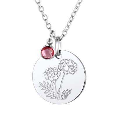  Collier Pendentif avec Fleur de Naissance Octobre-Tourmaline
