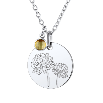  Collier Pendentif avec Fleur de Naissance Novembre-Topaze
