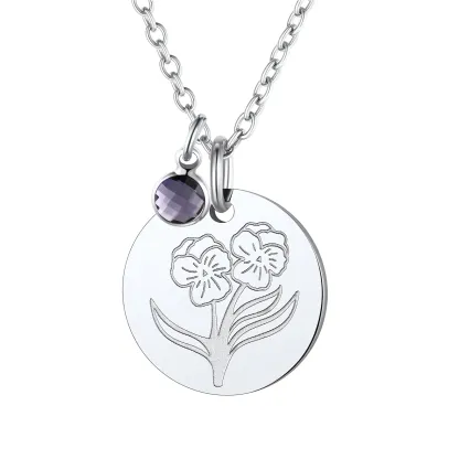  Collier Pendentif avec Fleur de Naissance et Pierre de Naissance Février-Améthyste